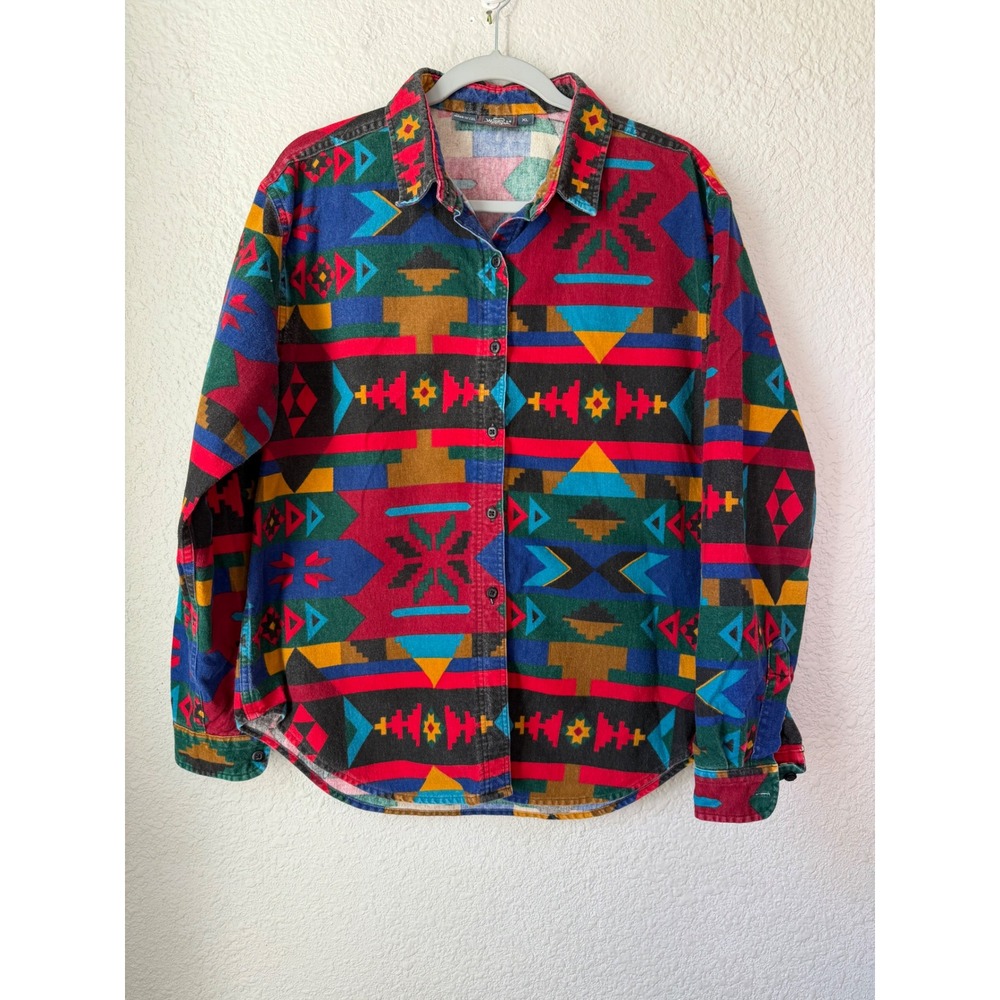 Vintage Woolrich Womens XL‎ Southwestern Flannel Cotton Button Down Shirt USA